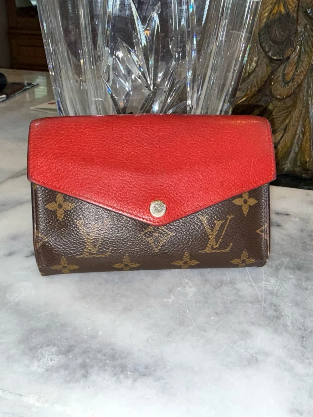 Louis Vuitton Mono Pallas Wallet Monogram & Red Leather. Very Good Condition